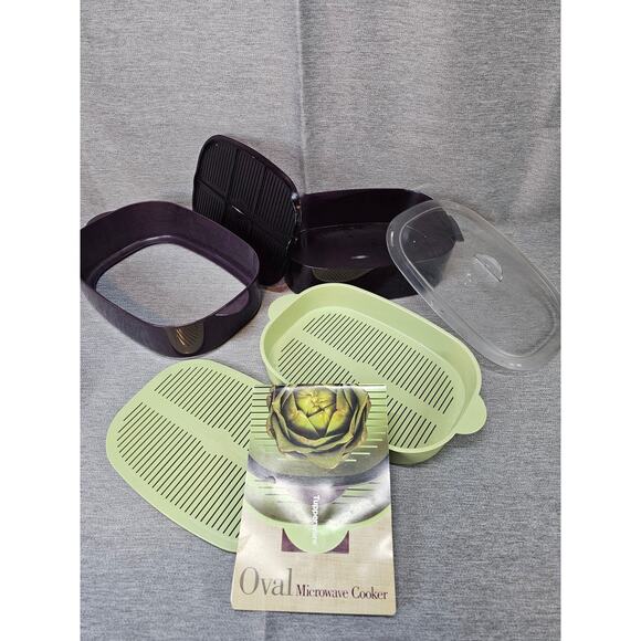 Tupperware 6 Piece 2 1/4 Quarts Oval Microwave Stack Cooker Steamer Set Purple - Picture 3 of 4